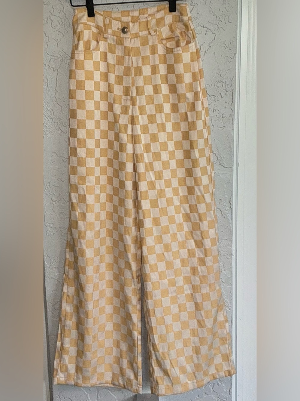 Princess Polly Cream & Mustard Checkerboard Pants